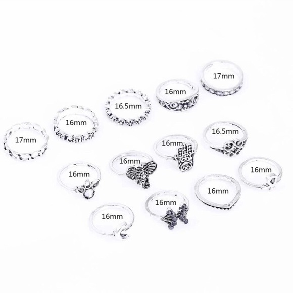 13 Piece BoHo Antiqued Silver Midi-Ring Set - Picture 11 of 12